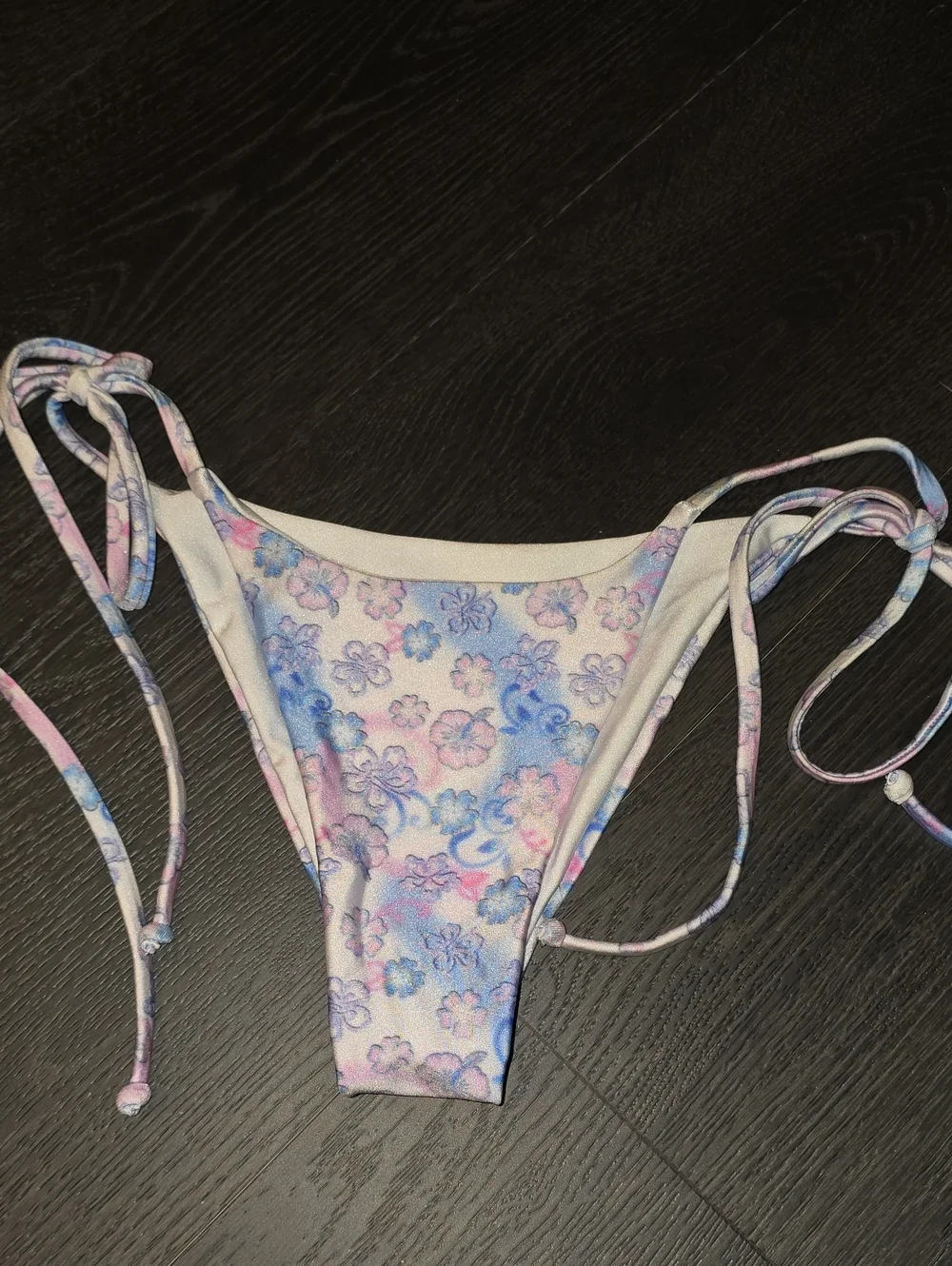 Frankie's Bikinis Pastel Floral Tie-Side Bikini Bottom in Pink & Blue